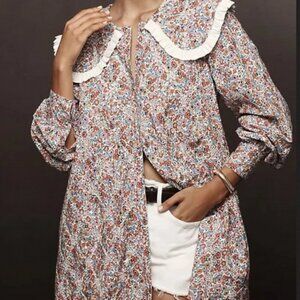 By Anthropologie Long-Sleeve Collared Mini Dress Eyelet New XL